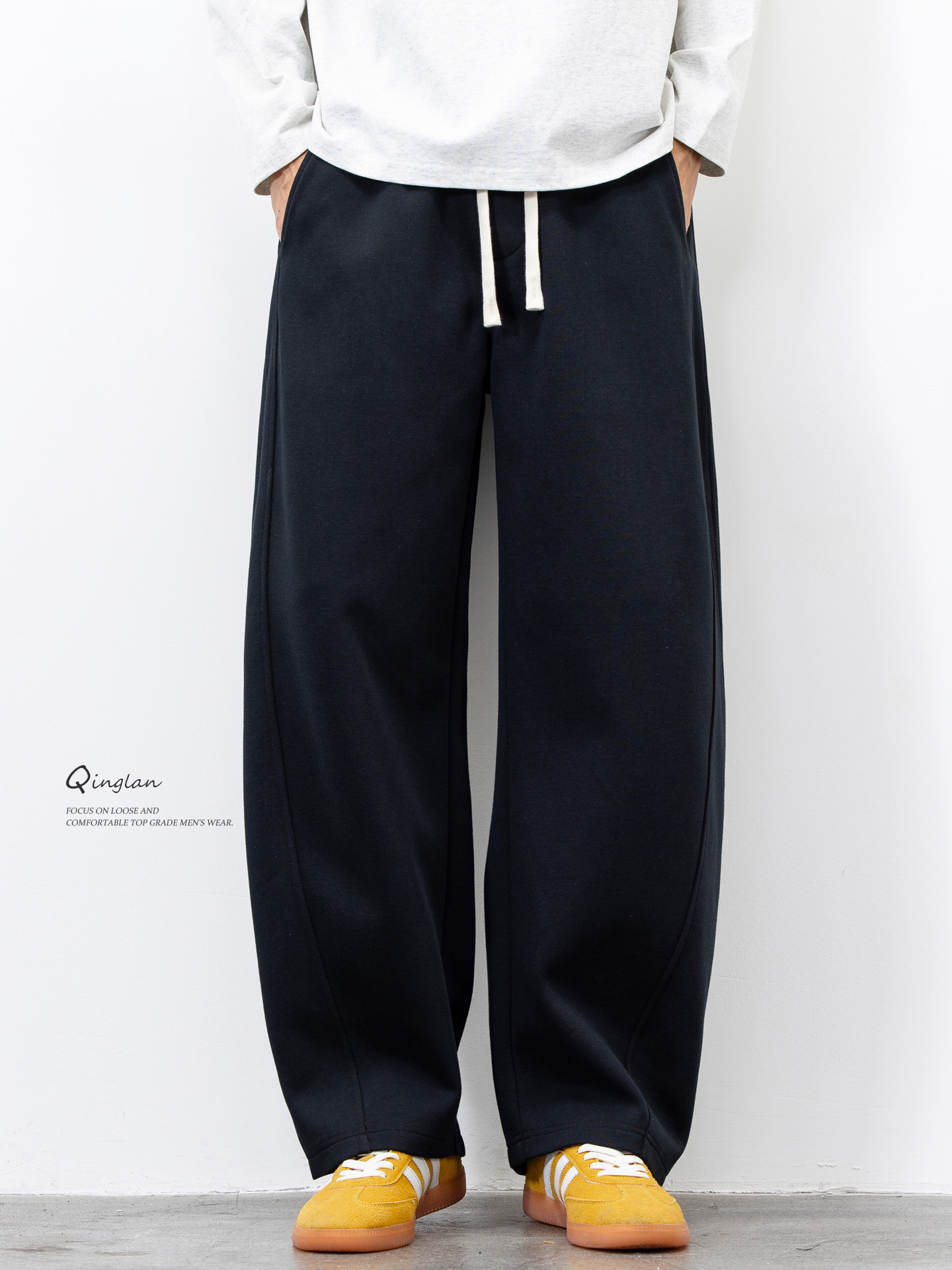 黑色裤子男宽松直筒美式休闲运动卫裤加绒加厚秋冬新款阔腿弯刀裤