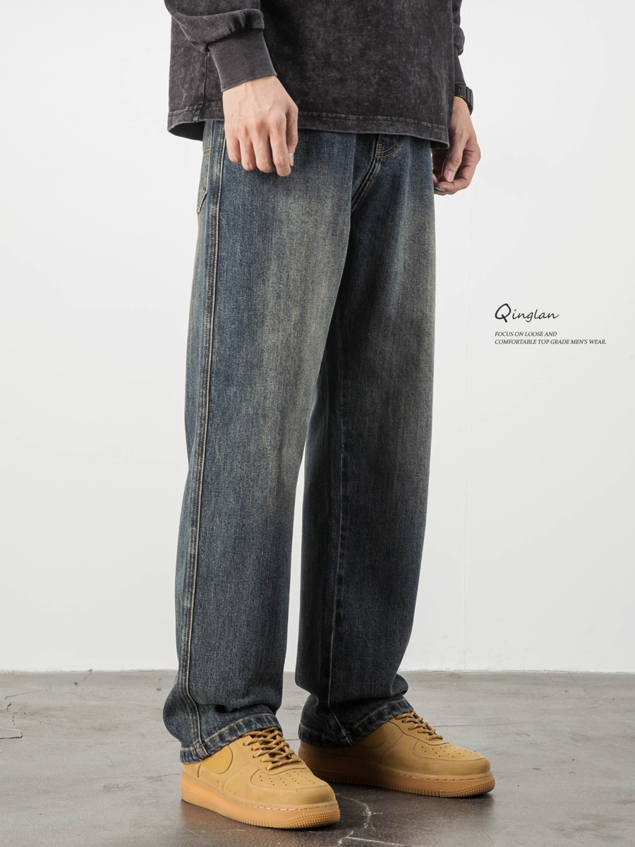 秋季牛仔裤男潮牌宽松直筒休闲美式复古秋冬款裤子阔腿垂感大码