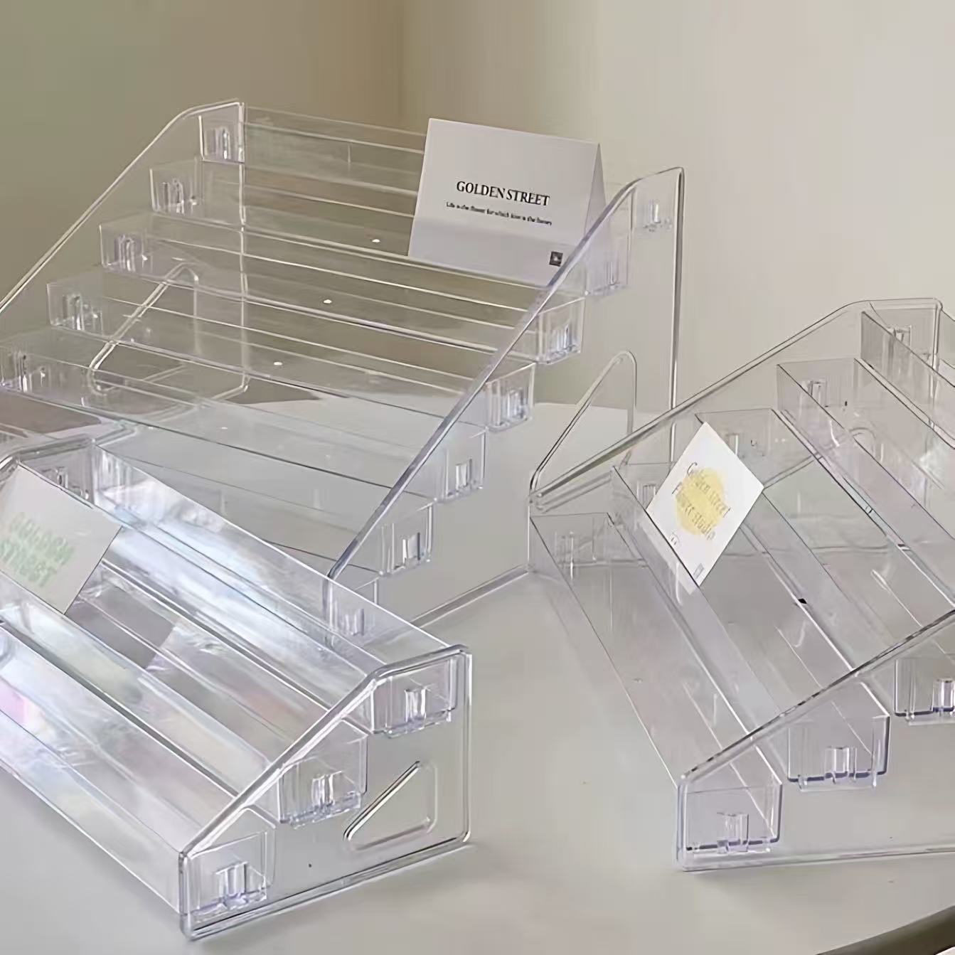 吧唧展示架透明桌面谷子收纳盒阶梯架子立牌卡片徽章亚克力小卡CD
