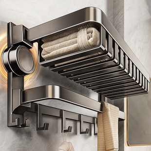 吸盘式毛巾架卫生间免打孔浴巾架浴室置物架一体挂杆厕所浴巾架子