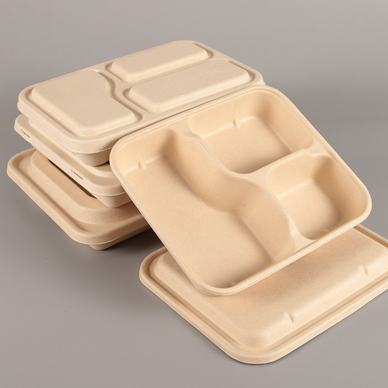 一次性餐盒外卖打包盒饭盒正方形便当盒纸浆环保餐盒三格四格分格