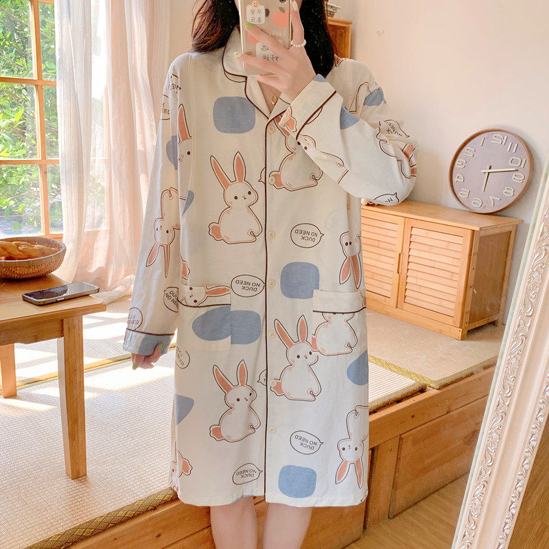 임산부 잠옷 여성 봄과 가을 긴 2023 토끼 잠옷 임신 기간 산전 및 산후 감금 대기 카디건 드레스 여름