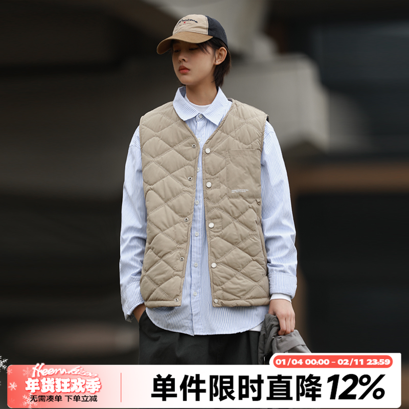 HEEMKIZOO日系复古秋冬男薄款打底工装背心保暖内胆外穿马甲潮ins,男装,常规马甲,淘宝优惠券,粉丝福利购,淘宝优惠卷