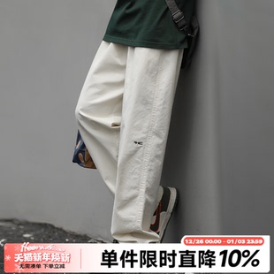 宽松休闲百搭长裤 嘿马七作日系复古男女春夏季 潮牌刺绣logo直筒裤