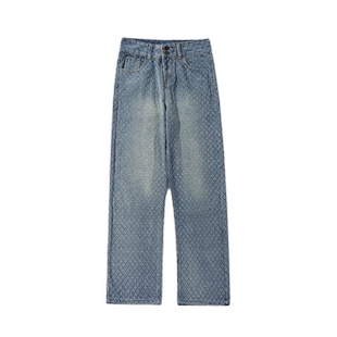 提花满印牛仔裤男夏季2025新款ins潮牌美式高街宽松薄款直筒裤子