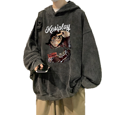 颖膝美式高街卫衣男水洗上衣外套