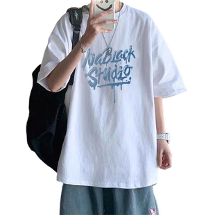 短袖男款夏季美式ins潮牌高街上衣服宽松百搭纯棉半袖潮流重磅t恤