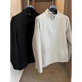 美式 宽松休闲运动卫衣内搭半高领上衣潮 冬季 半拉链德绒打底衫 男款