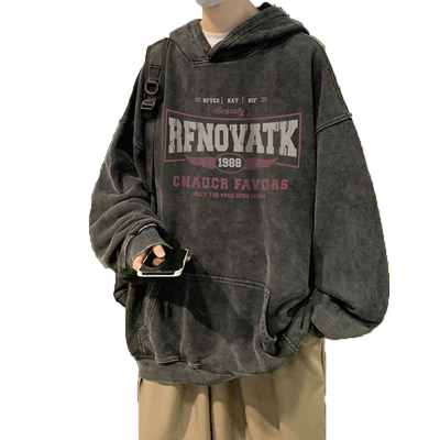 颖膝加绒加厚卫衣男水洗连帽外套