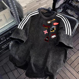 高街潮牌宽松五分半袖 重磅280g水洗短袖 美式 夏季 体恤上衣 t恤男款