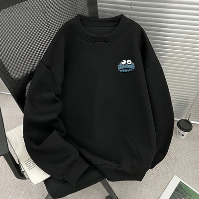 颖膝420G重磅圆领卫衣男秋冬季