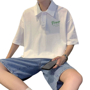 港风翻领t恤男短袖polo衫夏季重磅oversize宽松纯棉上衣服ins潮牌