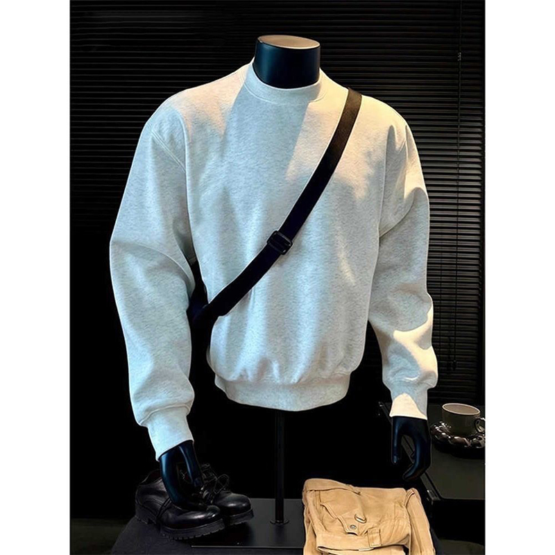 颖膝美式无帽圆领卫衣男款秋冬季