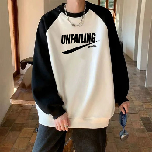 颖膝美式插肩拼色卫衣男款秋冬季