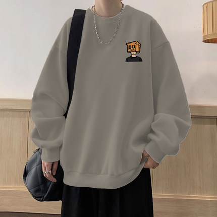 美式圆领卫衣男款秋冬季宽松青少年加绒加厚潮流休闲情侣上衣外套