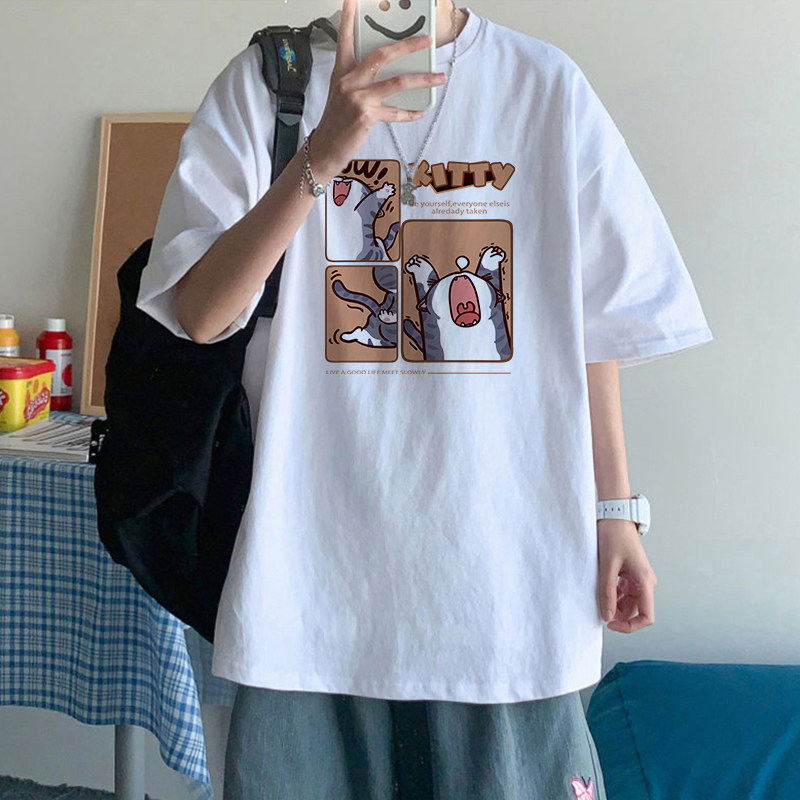 美式复古短袖t恤男款夏季重磅纯棉oversize白色5五分半袖体恤衣服