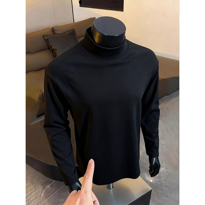 颖膝双面德绒半高领打底衫男款