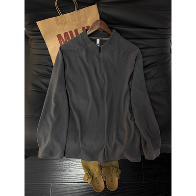 颖膝德绒半拉链打底衫男士冬季