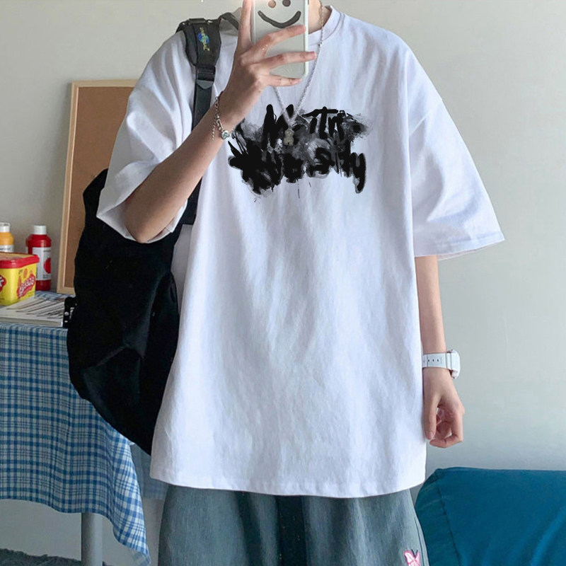多巴胺穿搭短袖t恤男夏季美式高街潮牌纯棉重磅情侣半袖体恤上衣