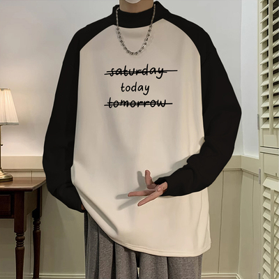 颖膝插肩撞色德绒半高领打底衫男