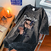 男潮牌t恤水洗做旧重磅纯棉oversize潮流半袖 美式 高街短袖 上衣服