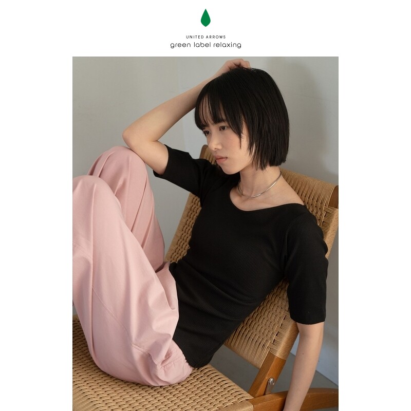 green label relaxing 2026春夏新品 女装 五分袖圆领短袖T恤