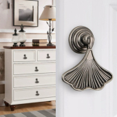 欧式 柜床头柜银杏叶金门把手 鱼尾衣柜门单孔吊坠扇形拉手书柜鞋