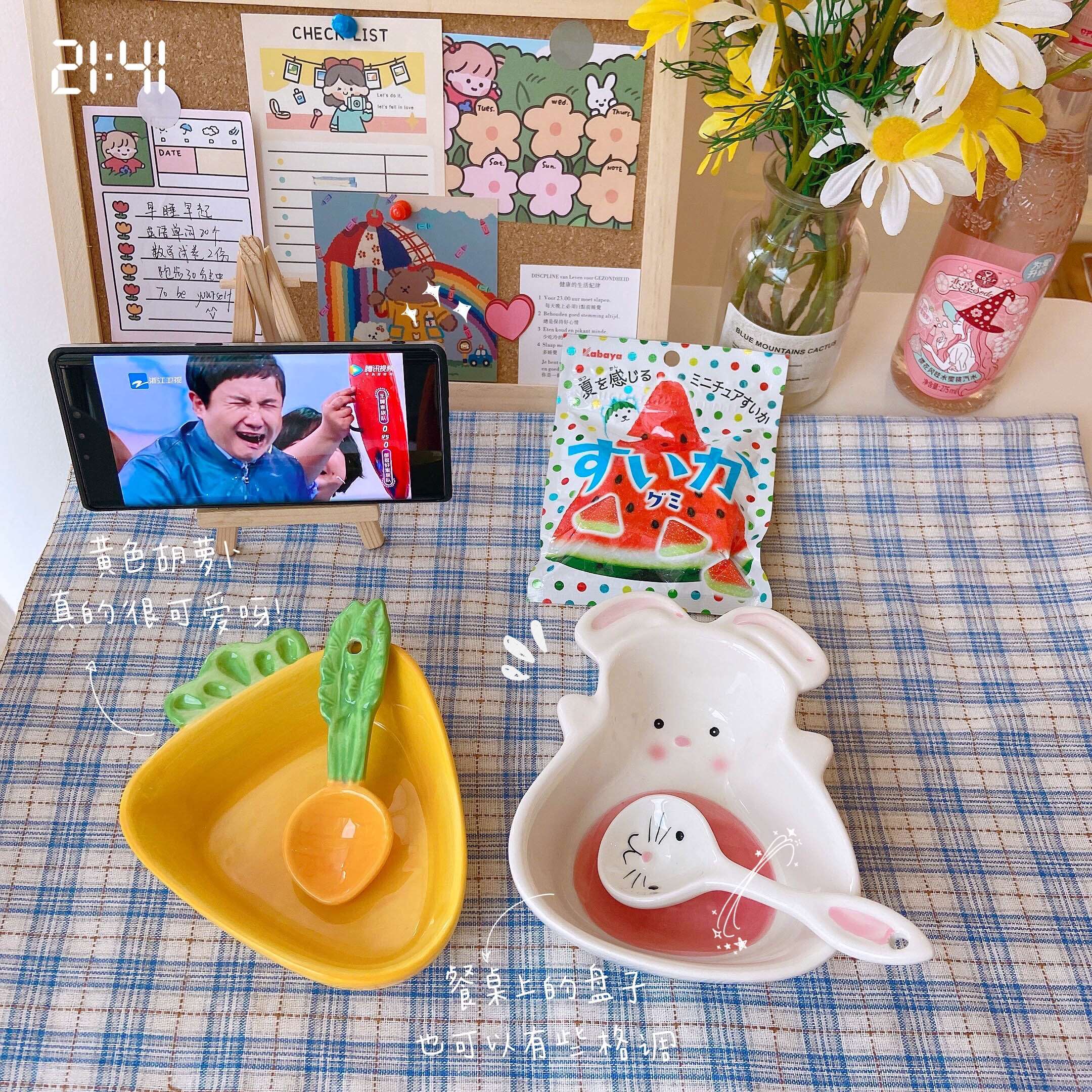 创意日式餐具胡萝卜兔子碗陶瓷网红家用早餐水果沙拉碗可爱少女心