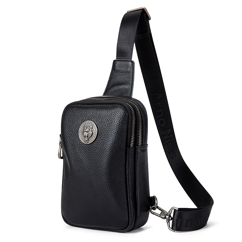 阿诺妮斯胸包男真皮单肩包头层牛皮斜挎包腰包潮流背包休闲上身包