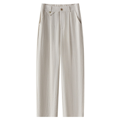 杏色棉麻哈伦裤女2025新款夏季薄款宽松显瘦香蕉裤阔腿镰刀裤子