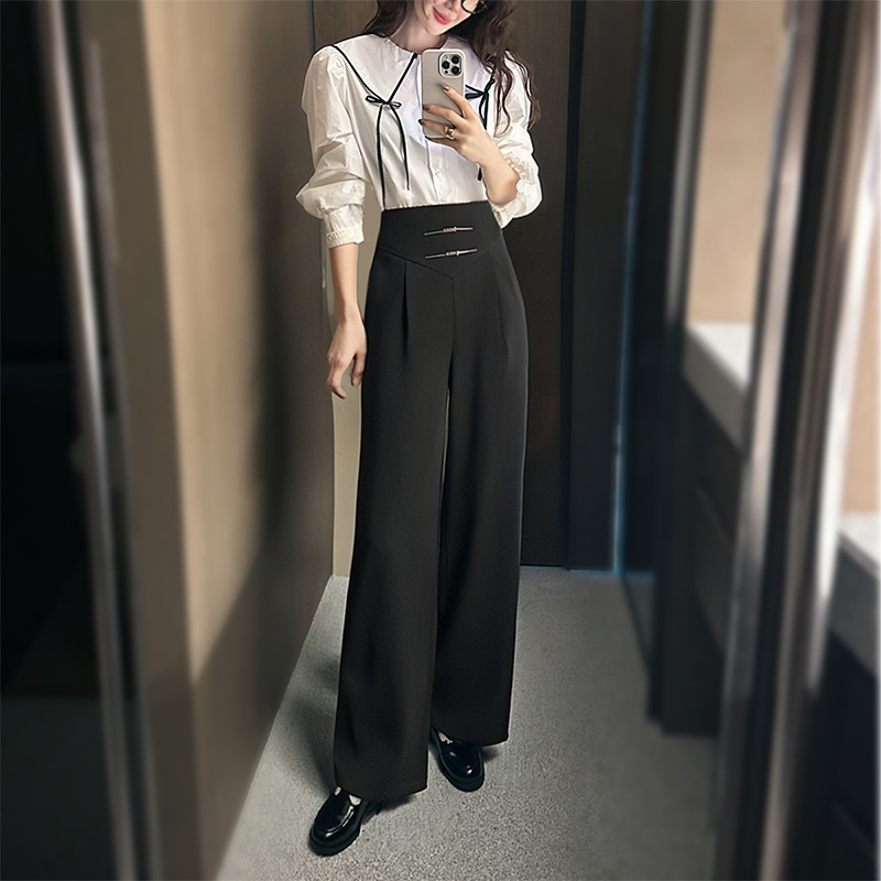 阔腿裤女2025新款西装面料夏季高腰垂感休闲裤小个子显瘦直筒裤子
