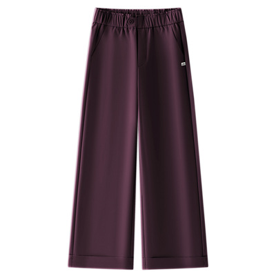 紫红色休闲直筒裤女2025秋季新款高腰西装裤宽松显瘦九分阔腿裤子