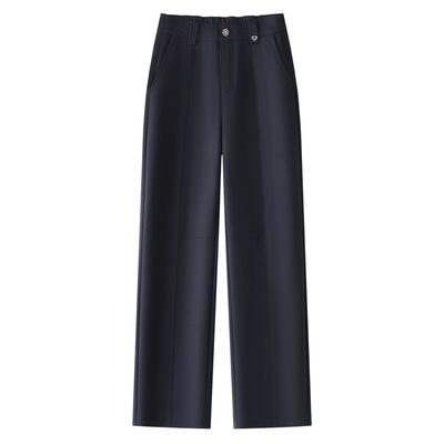 藏青色休闲直筒裤女2025秋季新款高腰窄版宽松显瘦百搭直筒九分裤