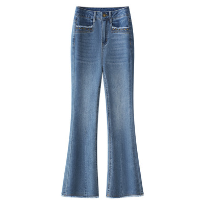 蓝色微喇牛仔裤女2025年新款春秋款高腰显瘦小个子垂感喇叭裤子女