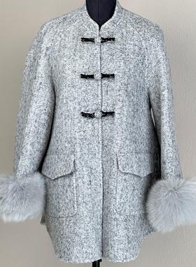 欣裁 2024秋冬新款盘扣双面呢大衣女中长款宽松羊毛呢外套YX33048