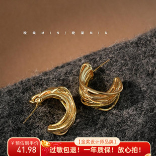 晚棠MIN 复古高级感镂空金属重工绕线C形圈圈耳环潮人耳饰女A575