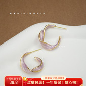 晚棠MIN 「时光美人」茶系紫色耳钉滴釉圆圈耳环显瘦耳夹高级A328