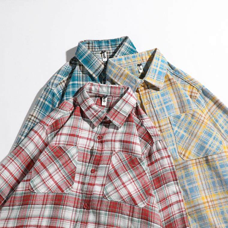 美式高级感复古格子衬衫男女长袖潮牌宽松寸衣休闲衬衣外套男秋季