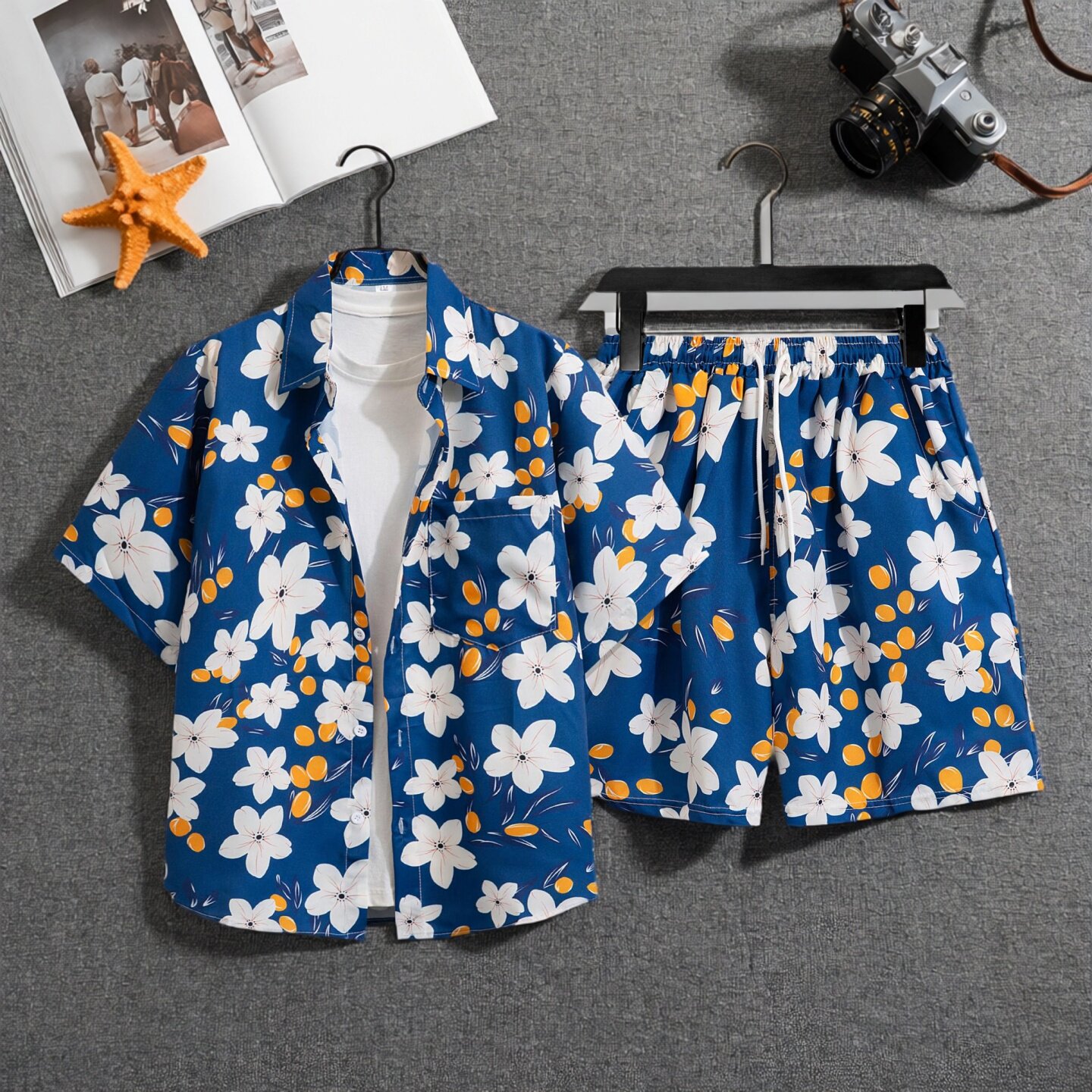 港风复古男夏威夷沙滩套装