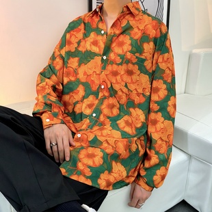 90年代复古港风衬衫 古着怀旧碎花衬衣男文艺表演年会宽松印花长袖