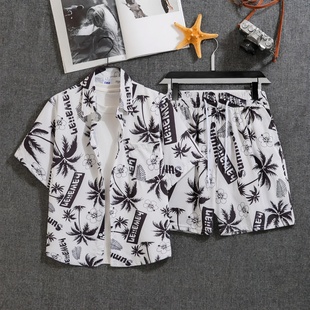 短裤 短袖 套装 男士 夏季 休闲两件套海边沙滩度假百搭宽松大码 花衬衫