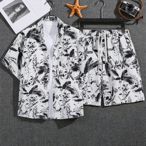 夏威夷沙滩男士短袖套装复古痞帅