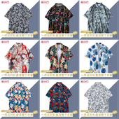 衬衫 夏季 男潮 ins港风复古碎花薄款 情侣衬衣上衣宽松短袖 新款 韩版