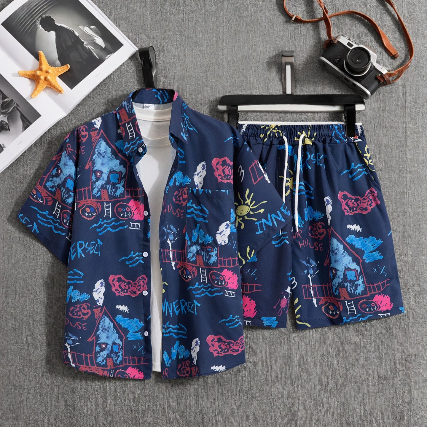 泰式花衬衫短裤套装男夏威夷沙滩短袖衬衫情侣装2025新款夏装外套