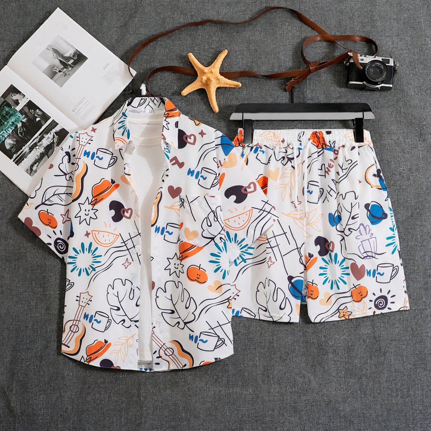 夏季海边多巴胺衬衫短裤套装情侣