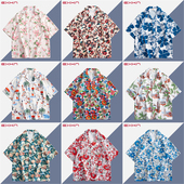 男女宽松夏威夷海边沙滩度假短袖 2024时尚 港风古巴领碎花衬衫 衬衣