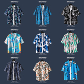 休闲百搭学生寸衫 男ins复古宽松满印花夏威夷衬衣夏季 潮 衬衫 短袖