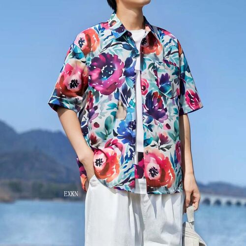 港风休闲外套慵懒高级BMOB衬衣东南亚海边短袖痞帅泰国泼水节潮牌