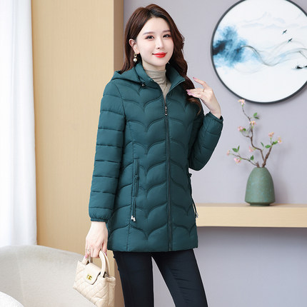 棉衣女中长款2024新款冬季羽绒棉服外套修身显瘦中老年妈妈装棉袄