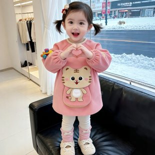 罩衣女宝宝外穿儿童防水防脏长袖反穿衣灯芯绒洋气绘画围裙兜倒褂